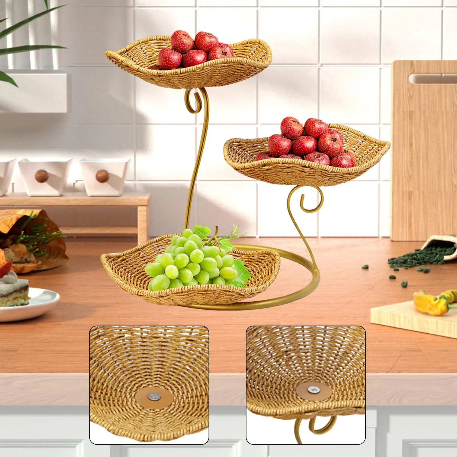 Fruit Basket 3 Tier Bread Basket Vegetable Rack Multipurpose Stand Countertop Fruit Bowl for Kitchen Counter Home Dining Room