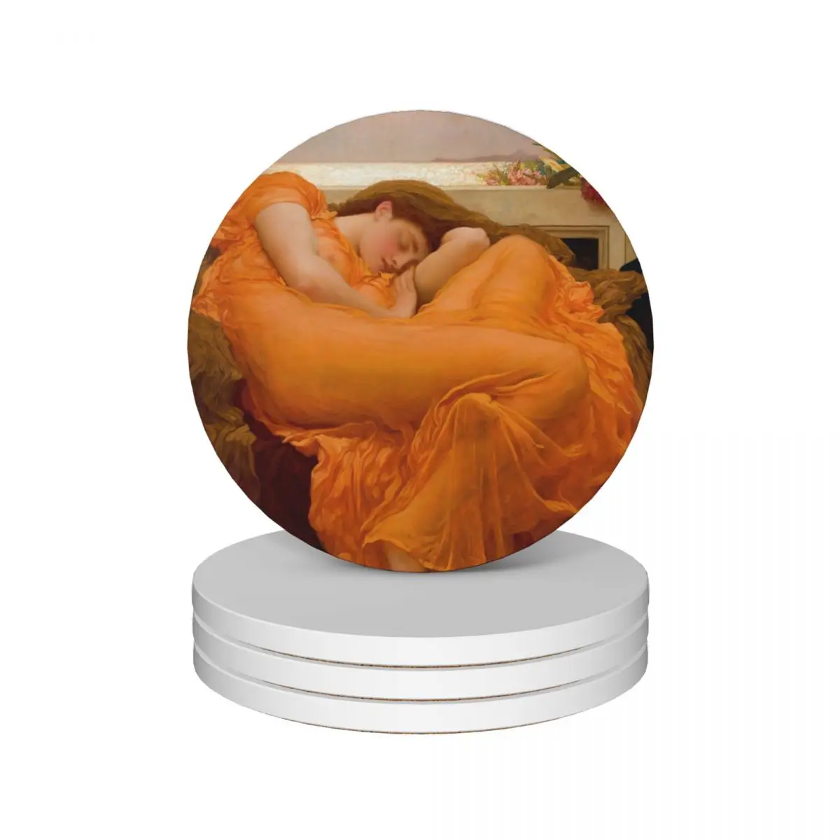 

Flaming June (1895), by Frederic Leighton. Ceramic Coasters (Set of 4) bulk cute cup for drinks set Coasters