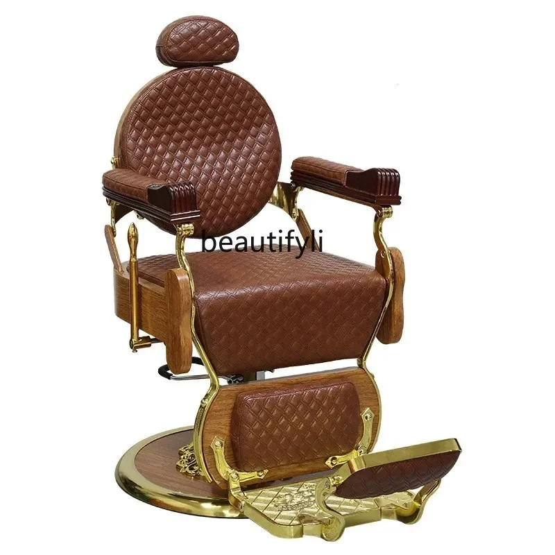 Hair Salon Men's Grease Head Large Chair Barber Shop Hair Salon Special Retro Shave and Shave Hair Cutting Chair Y17