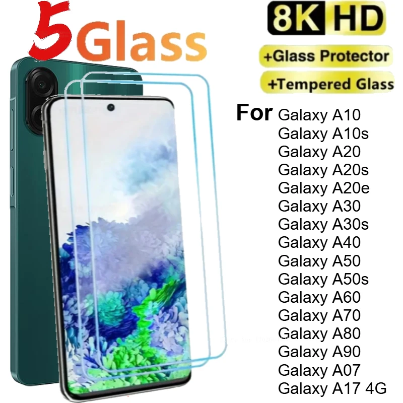 5PCS Tempered Glass for Samsung Galaxy A40 A20 A30 A10 A50 A60 A70 A80 A90 Screen Protectors for Samsung Galaxy A17 A07 4G Film