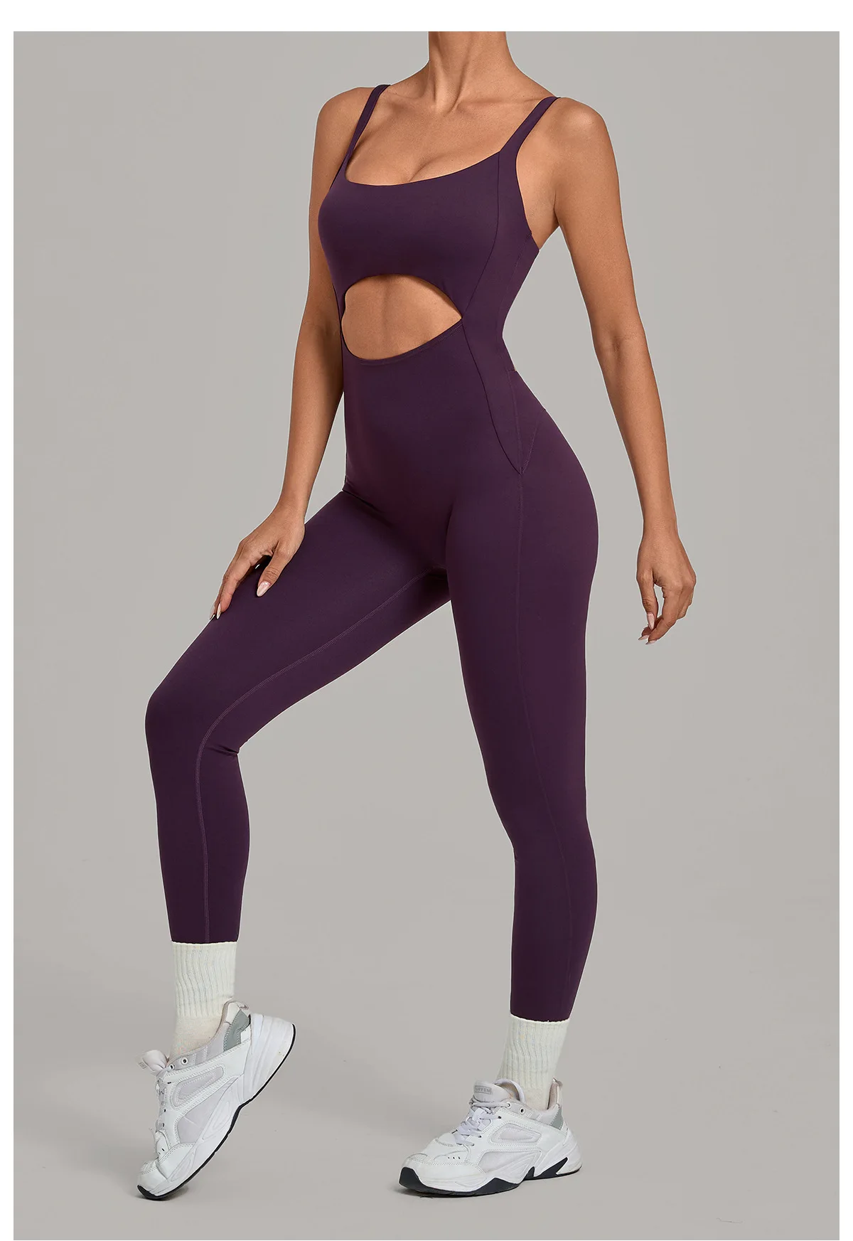 Women's One Piece Yoga Jumpsuit Back Zipper Sports Fitness Bodysuit Crop Tummy Control Tight Hip Lifting Workout Romper