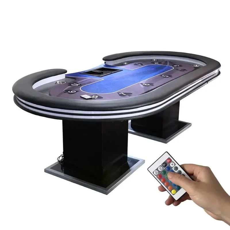 for 2023 LED Lights Gambling Roulette Table Casino 94 Inch 10 Seat Player Deluxe Blackjack Poker Table for Casino Poker Club
