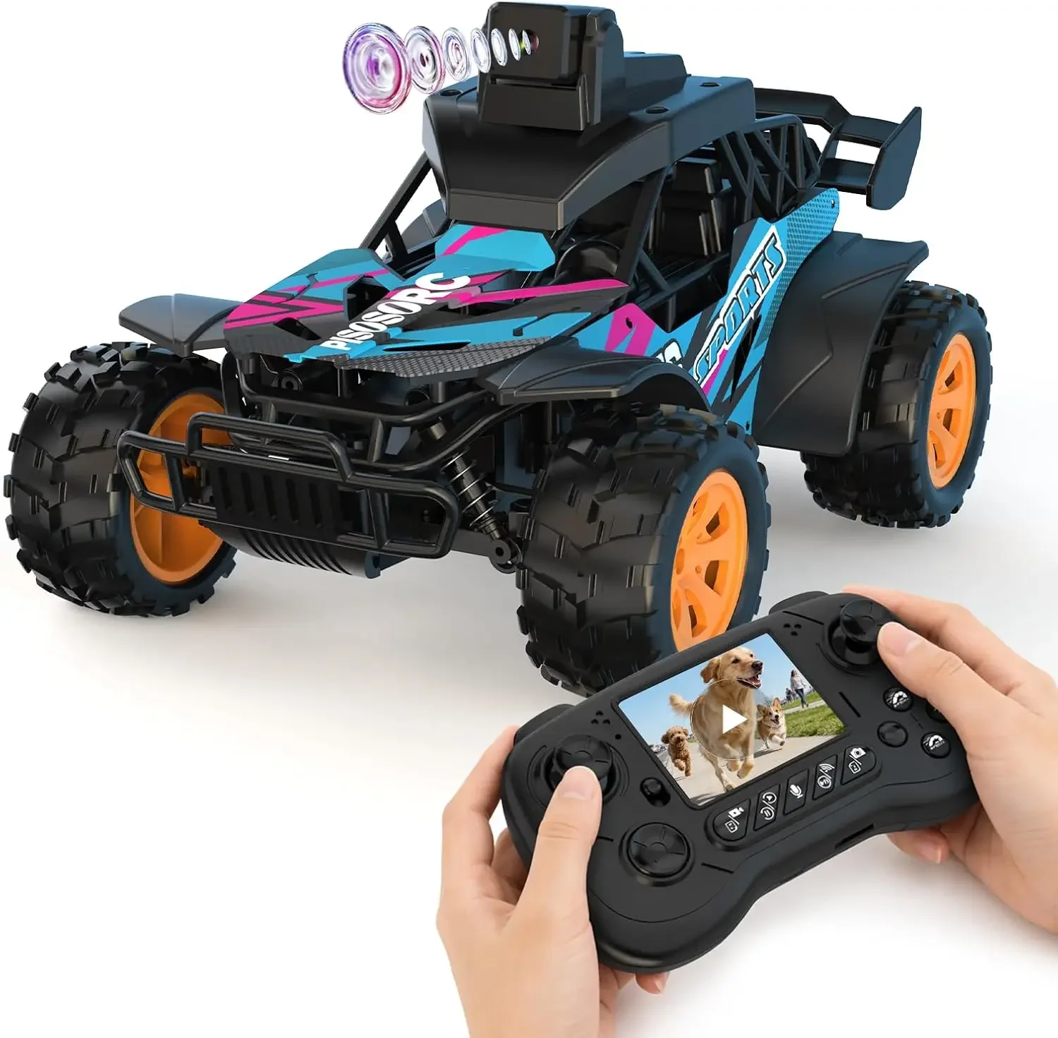 FPV Remote Control Car with 2.8 Inch Display, 60° Adjustable HD Camera, APP & 2.4G Radio Control, 2 Speed Modes, Rechargeable