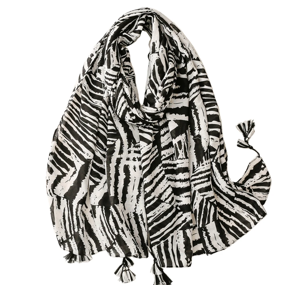 2022 Fashion Zebra Pattern Tassel Scarf Shawls Soft Cotton Long Leopard Pattern Head Wrap Hijab Scarves Free Shipping