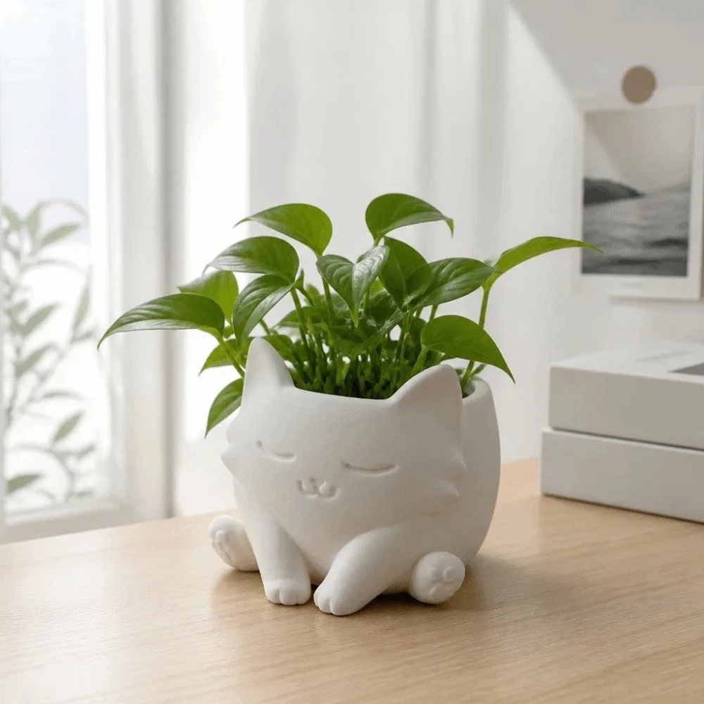 3d Printed Cat Shaped Flower Pot Ornaments Lovely Succulent Flower Pot Desk Storage Home Decor Plant Container Office