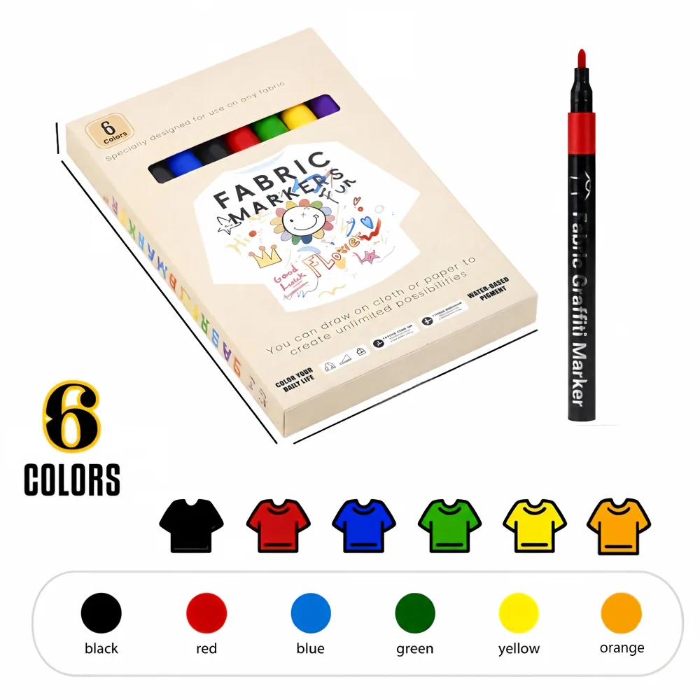 Textielstiften (set van 6-48 kleuren) met katoenen punt – voor kleding, schoenen en canvas – geschikt voor DIY-knutselprojecten, schilderen en permanente textielkunst.