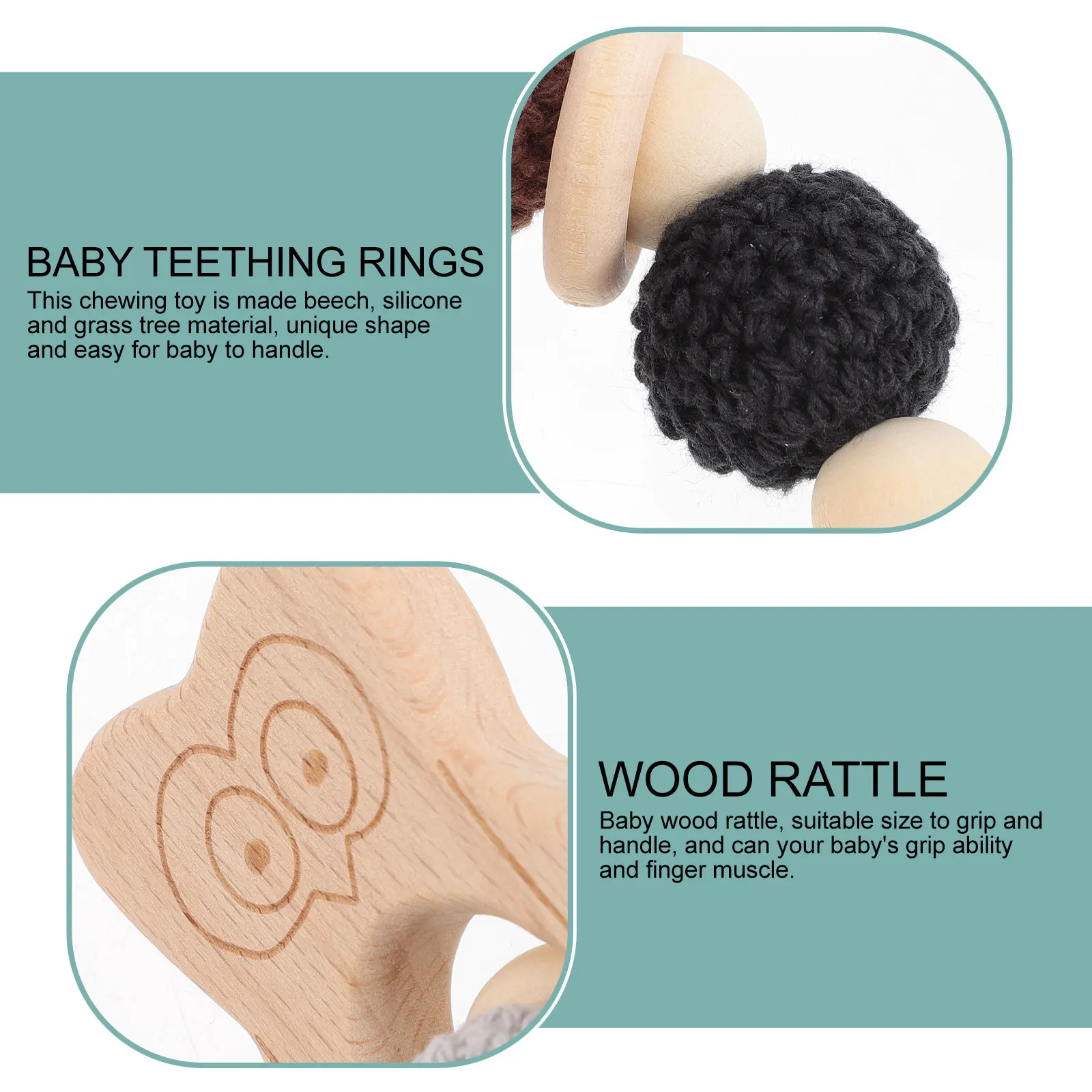 Mordedor de Madera de Búho para Bebés de 0 a 6 Meses, Sonajero de Madera de Haya, Mordedor Sensorial para Bebés