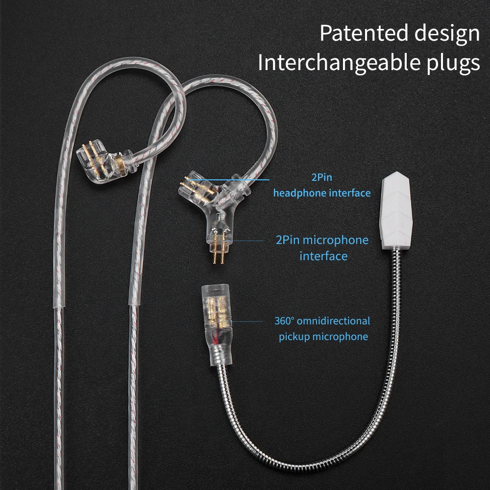 QKZ Q7MAX Кабель для наушников с микрофоном HiFi Проводные наушники Сменный шнур для обновления 2,5/3,5/4,4 мм/TypeC/MMCX/2Pin для KZ EDX PRO TRN