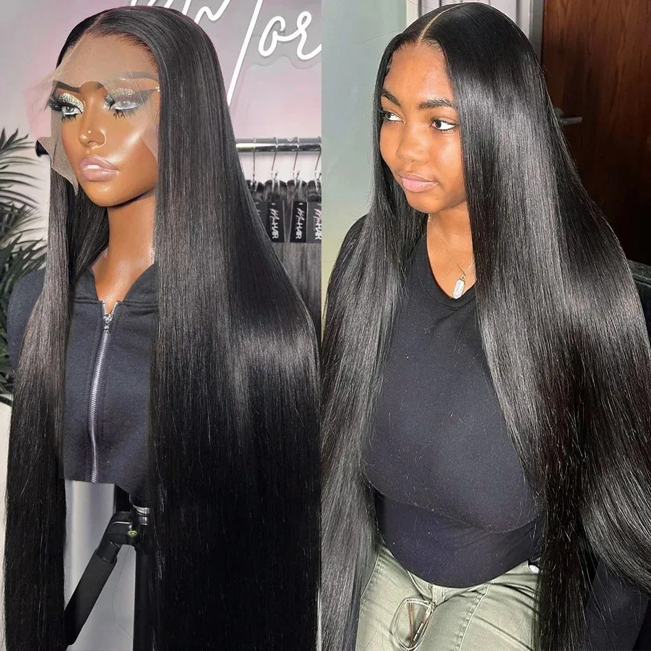 Natural Bone Straight Long Wig 13x4 Lace Frontal Remy Human Hair 13x6 Transparent Lace Front Wigs 40 Inch Brazilian 250 Density