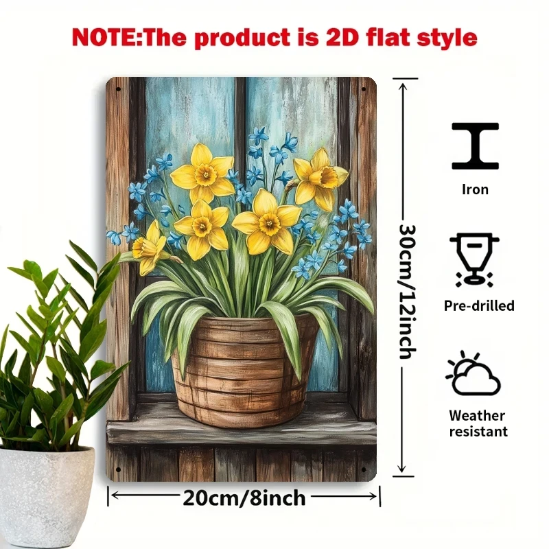 Vintage Daffodil Blue Floral Metal Sign, 8x12inch Vintage Decorative Plaque, Suitable for Home, Farmhouse, or Garden Wall Art