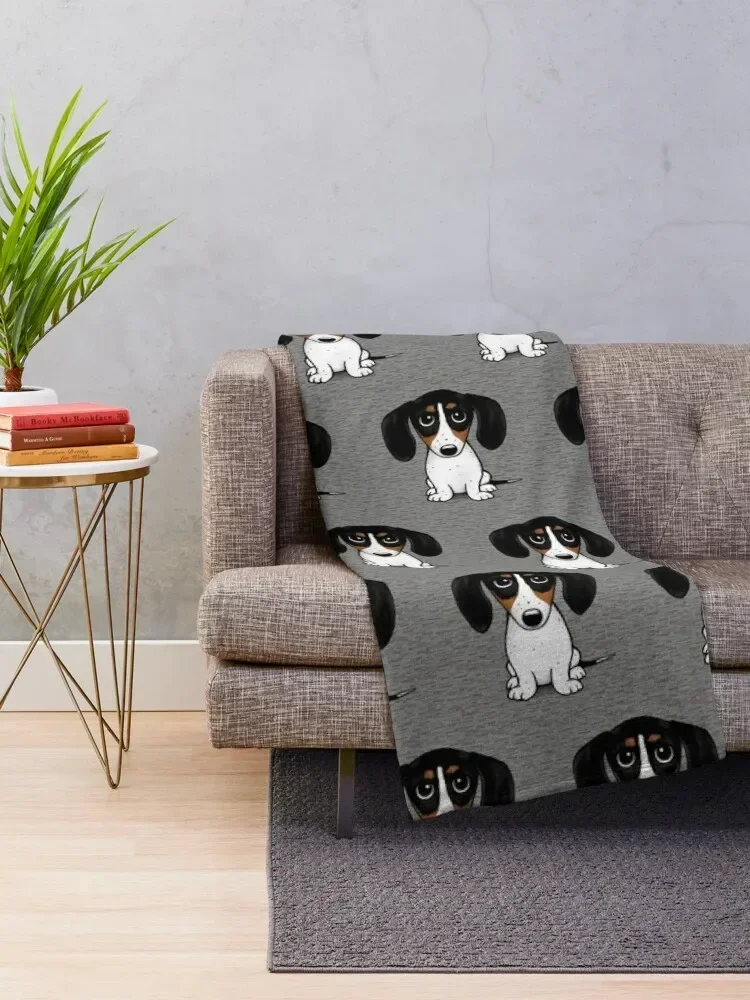 Piebald Dachshund | Cute Black, Tan and White Wiener Dog Throw Blanket Beach Cute Plaid Personalized Gift Blankets