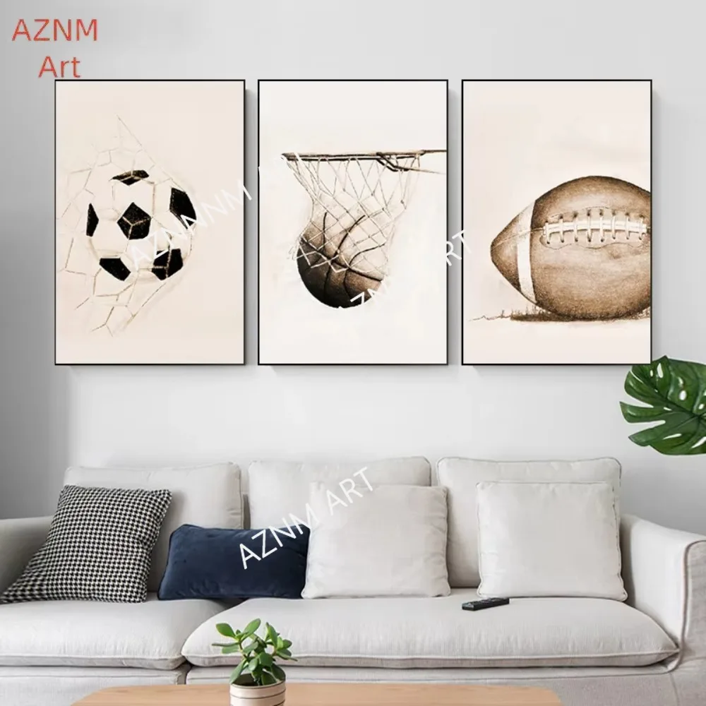 1/3PCS ，Nordic Sport Basketball Soccer Canvas Painting Wall Art Baseball Posters and Prints Pictures for Kid's Room Home Decor
