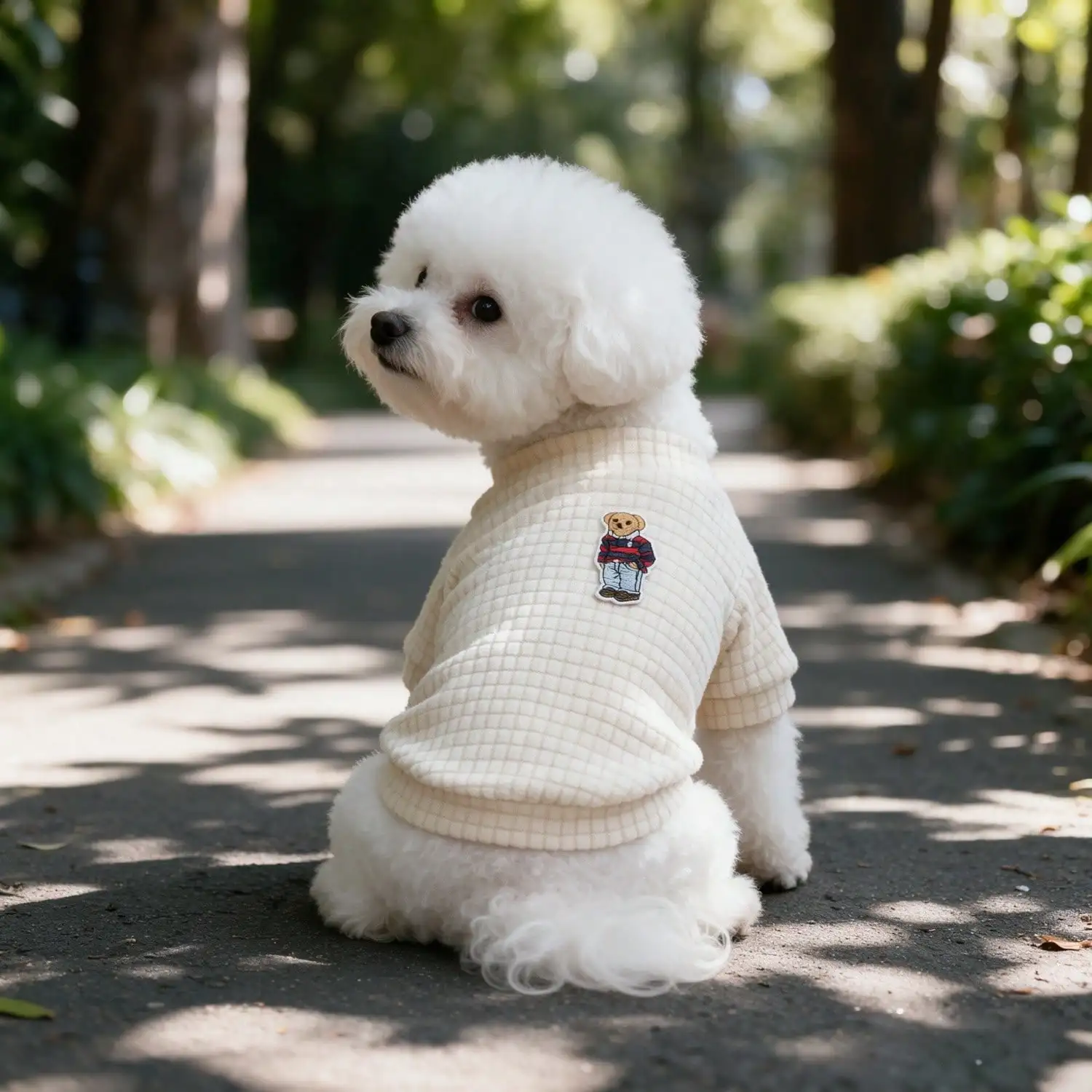 1 Stück Bären-Patch Waffel-Strick-Hundeshirt, weiches Halbrollkragen-Haustier-Outfit für kleine Hunde – Detail 4