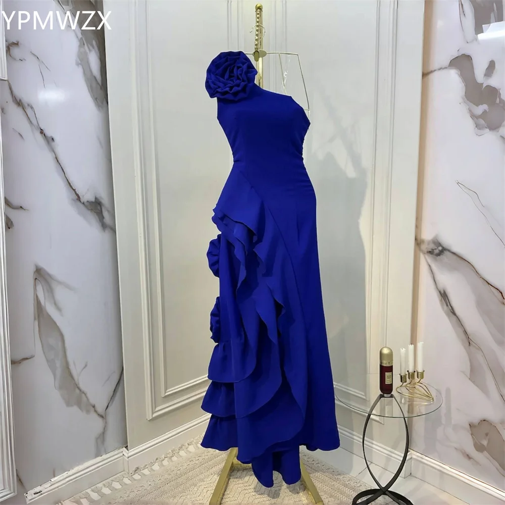 Customized Formal Dress Women Party Occasion Prom Gown YPMWZX One Shoulder A-line Floor Length Skirts Layered Sleeveless 3D Flow