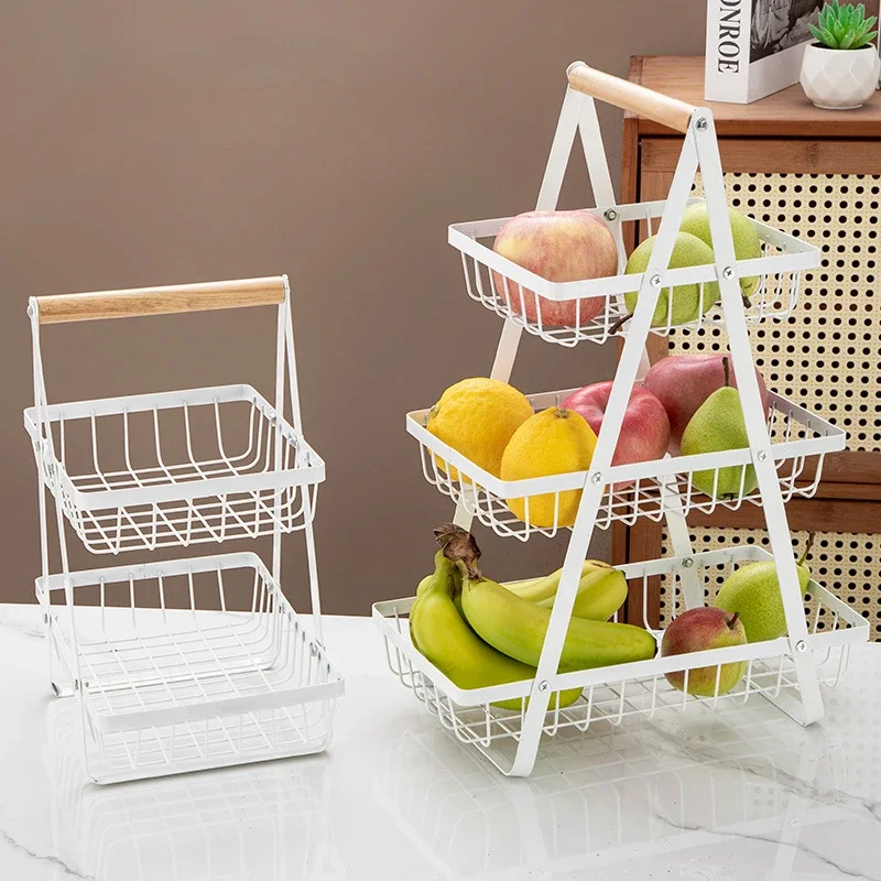 

Three-tier Storage Rack Home Organizer Double Layer Hollow Mesh Fruit Basket Useful Things for Kitchen Storage & Organization