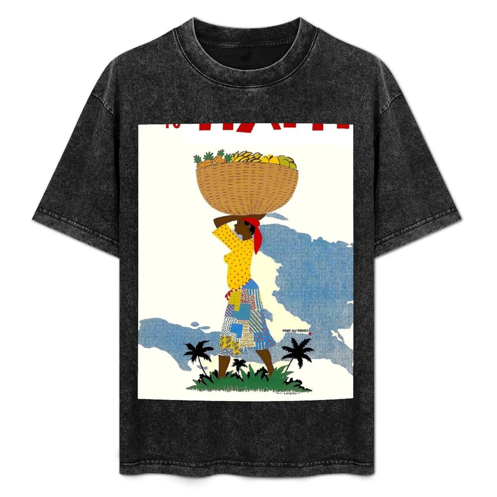 

HAITI; Vintage Travel Advertising Print T-Shirt Short sleeve tee Funny t-shirts plain black t shirts men