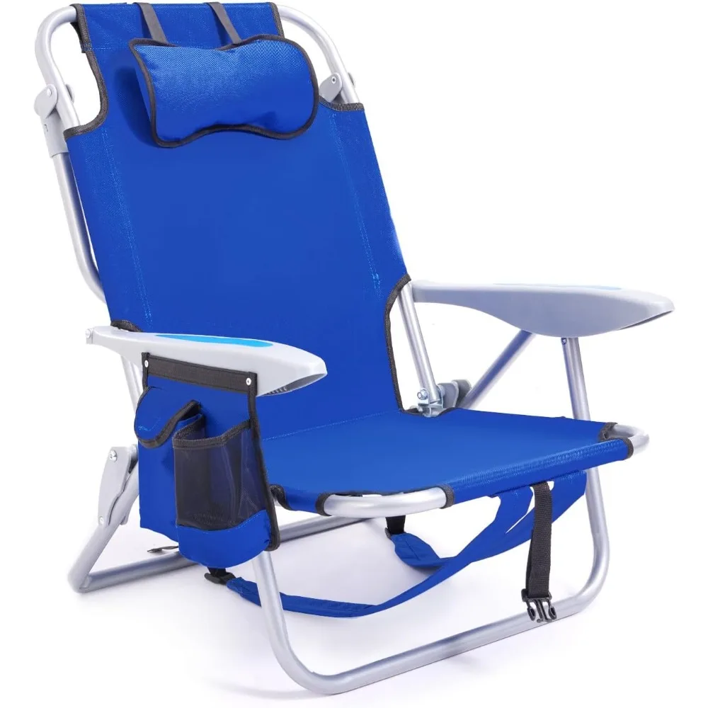 

Portable Beach Chair for Adults, Outdoor Camping Chair Lay Flat Folding Backpack Beach Reclining Chair with 5 Positions, Headres