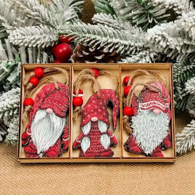 9 festliche Zwergendekorationen aus Holz mit roten Beeren, geeignet für Weihnachtsbaum- und Partydekoration