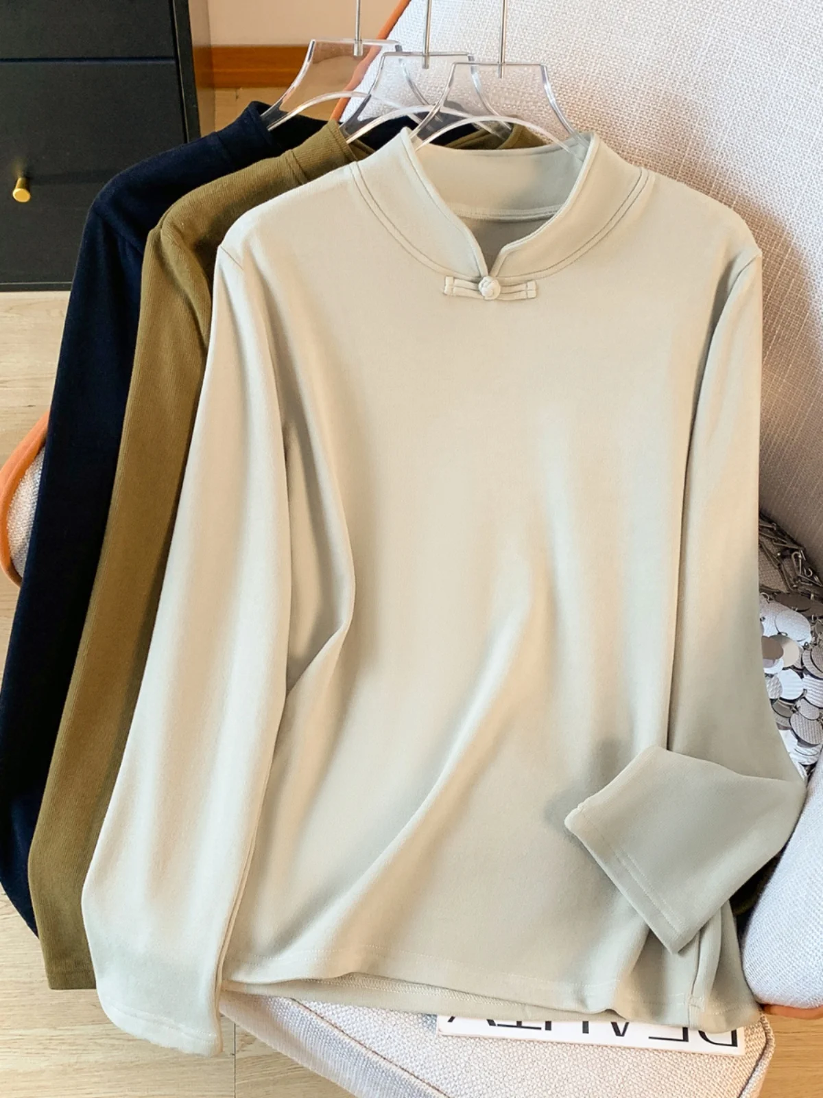 

Новая женская футболка в китайском стиле Zen Sle с воротником-стойкой и воротником-стойкой, осенний винтажный топ на пуговицах в национальном стиле