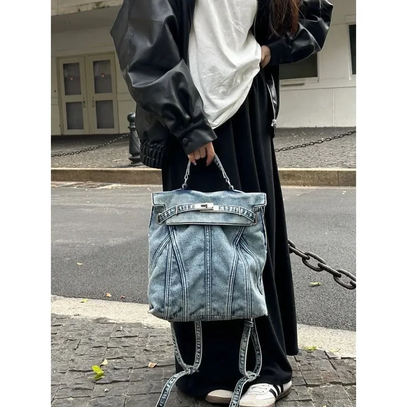 New Style Rinsing Denim Backpack Backpack New Style Retro Sense Schoolbag New Wave Preppy Canvas Bag Shoulder Bag