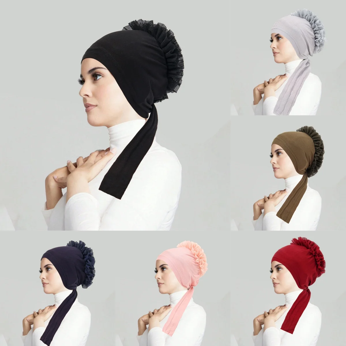 

New Muslim Women Hijab Stretch Turban Inner Hat Cancer Chemo Beanie Cap Pre-Tied Scarf Headwear Headwrap Hair Accessories