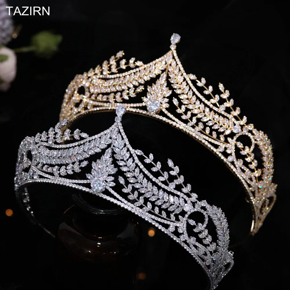 Nieuwe Ontwerp Zirconia Bruiloft Tiara En Kroon Voor Vrouwen Prinses Volledige Cz Zoete 16 Verjaardagsfeestje Hoofdtooi Haar Accessoires