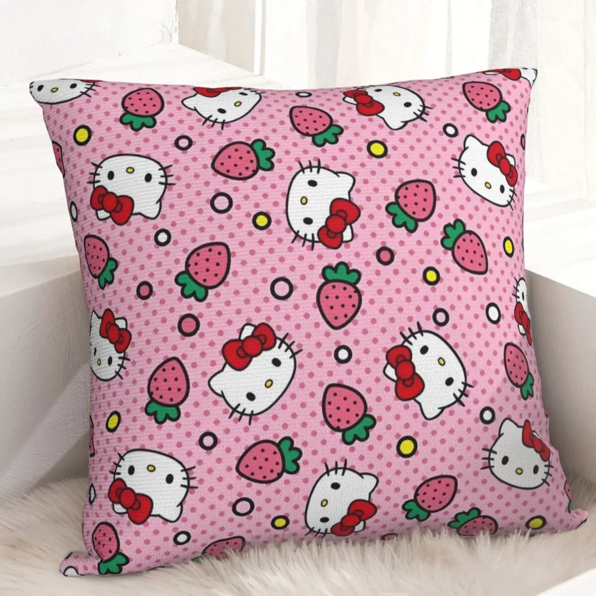 Sanrio Hello Kitty Strawberry Cartoon  Pillow Case Cushion Cover Pillow Cover Morden Pillowcases For Sofa Car Home Decor