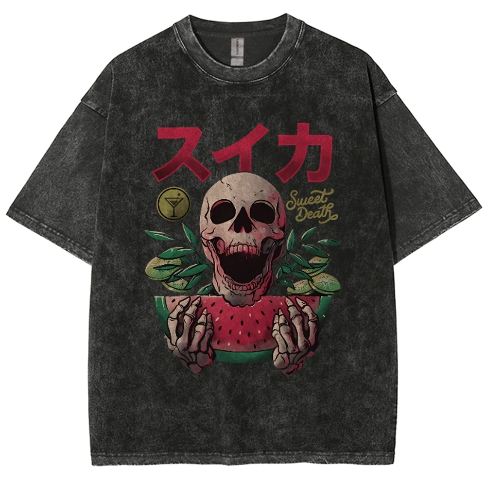 

Skull Wanted High Street Trend Portrait Print Short Sleeve T-shirt for Men Y2k Goth Harajuku Hip Hop Couple Casual Loose Shirt