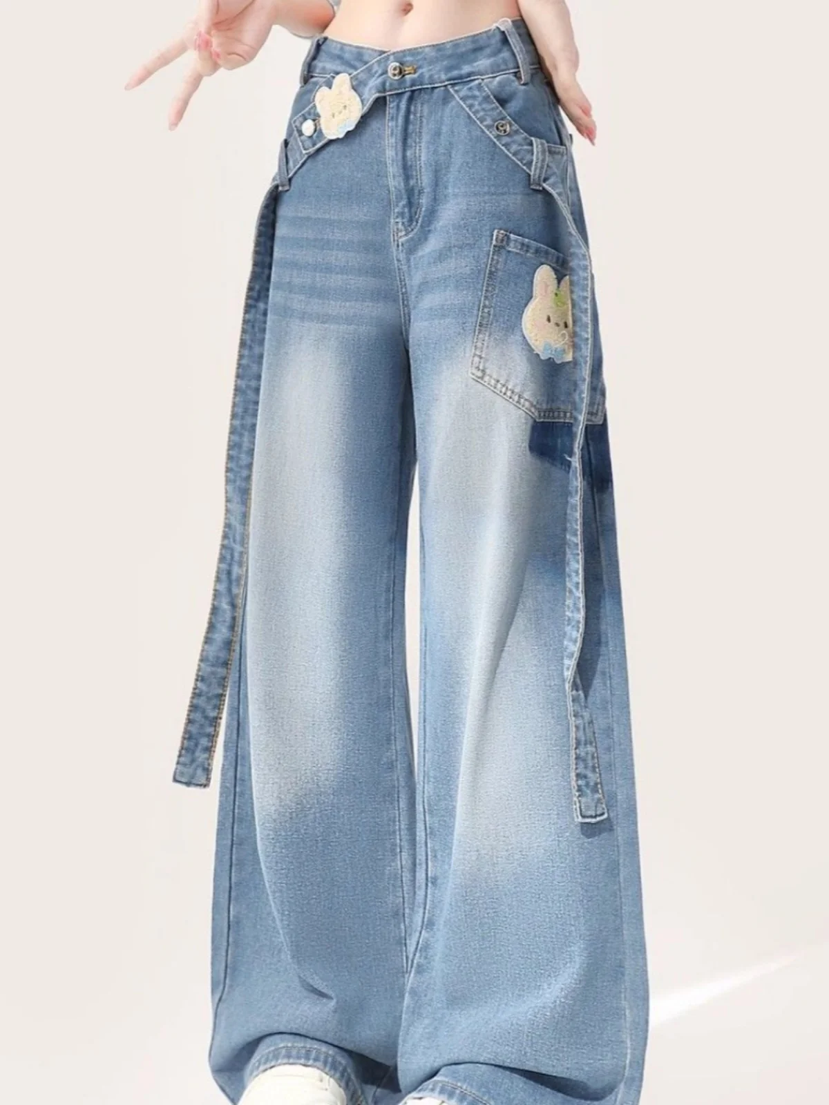 

American Style High Waist Wide Leg Jeans Women's Spring New Design Casual Workwear Loose Straight Cut Trousers