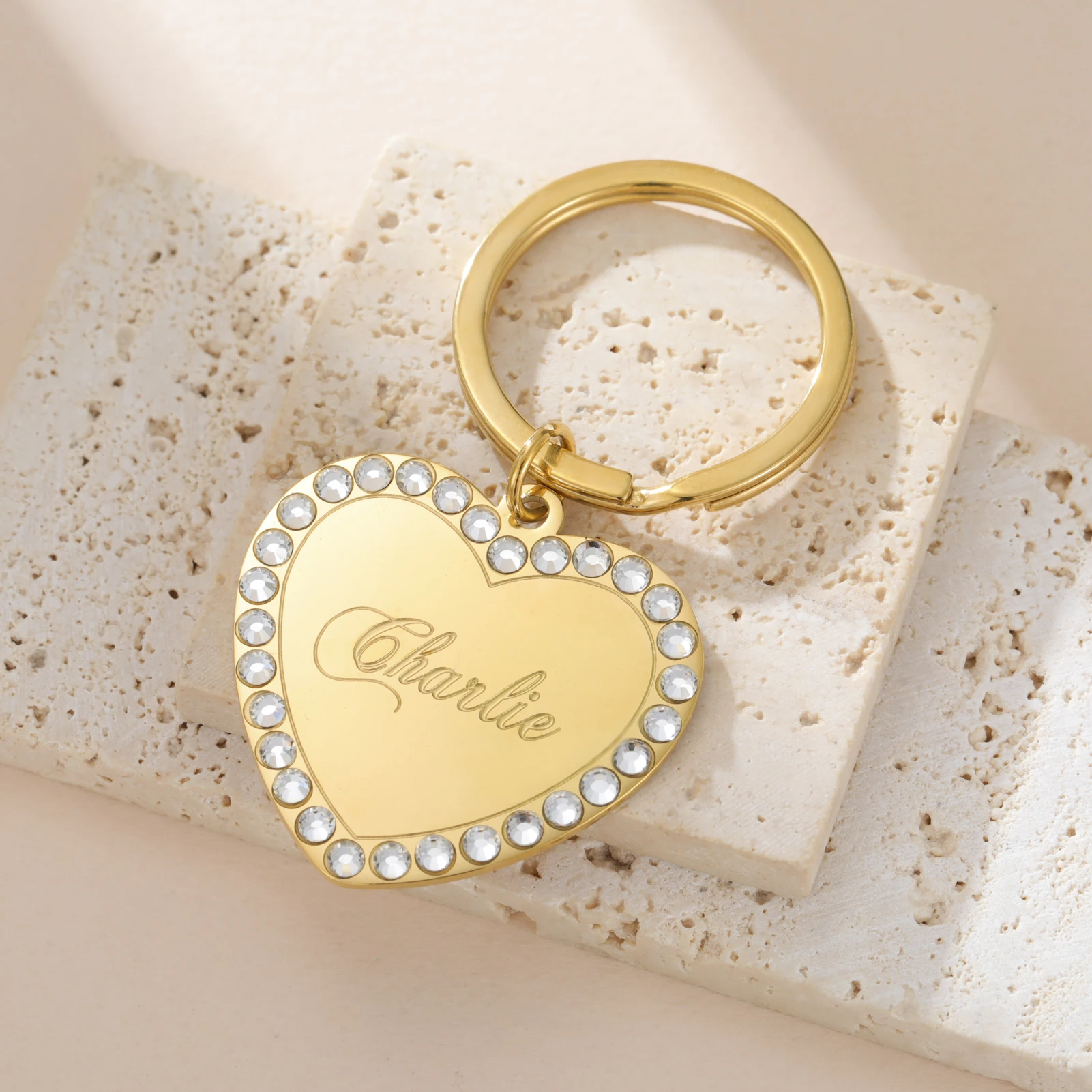 COOLTIME-Llavero grabado personalizado con forma de corazón, de acero inoxidable, personalizado, con forma de corazón de amor, accesorios para bolsa de joyería