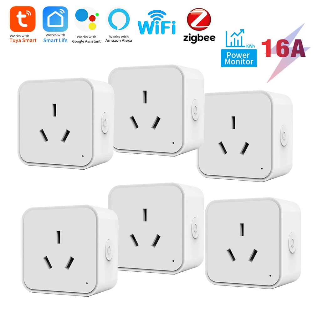 Tuya Wifi Zigbee 16A Smart Plug With Energy Metering Function AU Smart Socket Smart Life App Control Work With Alexa Google Home