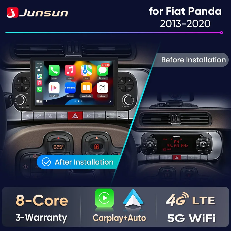Junsun 7 "لاسلكي CarPlay أندرويد راديو السيارة التلقائي لشركة فيات باندا 2013 2014 2015-2020 نظام تحديد المواقع ستيريو الوسائط المتعددة واي فاي 4G 8core RDS #1