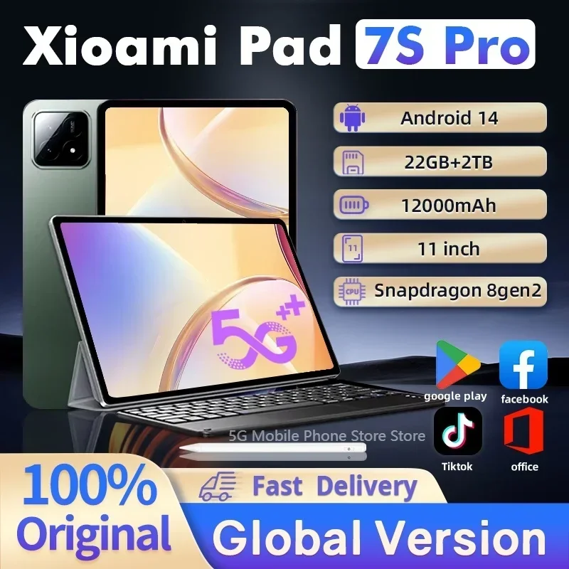 

2025 New7S Pro Original Global Edition Tablet PC Pad Snapdragon 8gen2 HD 4K 22GB + 2TB Android 14 5G Tablet with Dual SIM WIFI