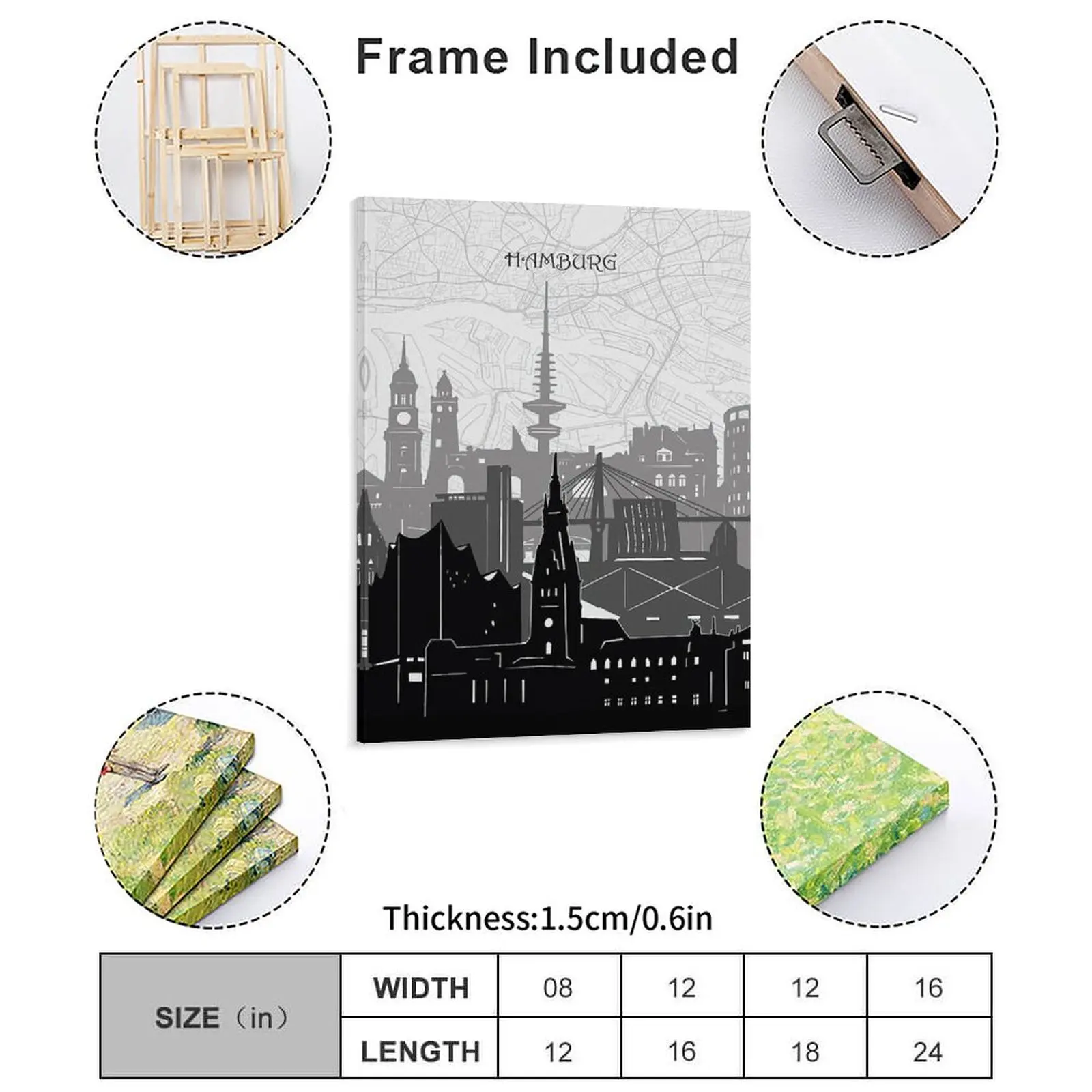 Hamburg Skyline Canvas Painting Wall Custom Design Decoration Home Wall Decor Framed Wall Paintings