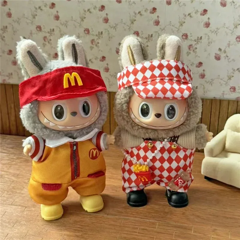 Workwear Fashion Coffee Outfit Clothing For Labubu Doll Fast Food French Fries Shoes Set Cosplay Clothes Dollhouse Accessories