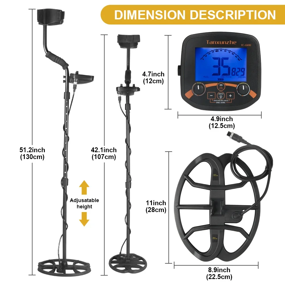 TC-600 Metal Detector Professional Underground Depth Gold Detector Treasure Handheld High Frequency Pinpoint Detecting