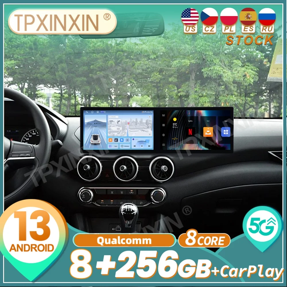 For Nissan Sylphy 2019~2021 Qualcomm Android Carplay Dual Screen Car Radio Automotive Multimedia Player GPS Navi Head Unit