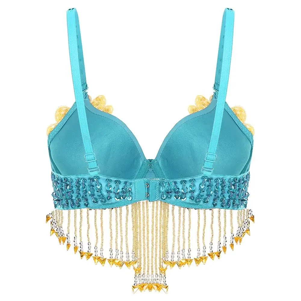 Beaded Tassels Belly Dance Tops Adjustable Straps Shiny Sequins Bra Nightclub Stage Show Costumes For Thailand/India/Arab