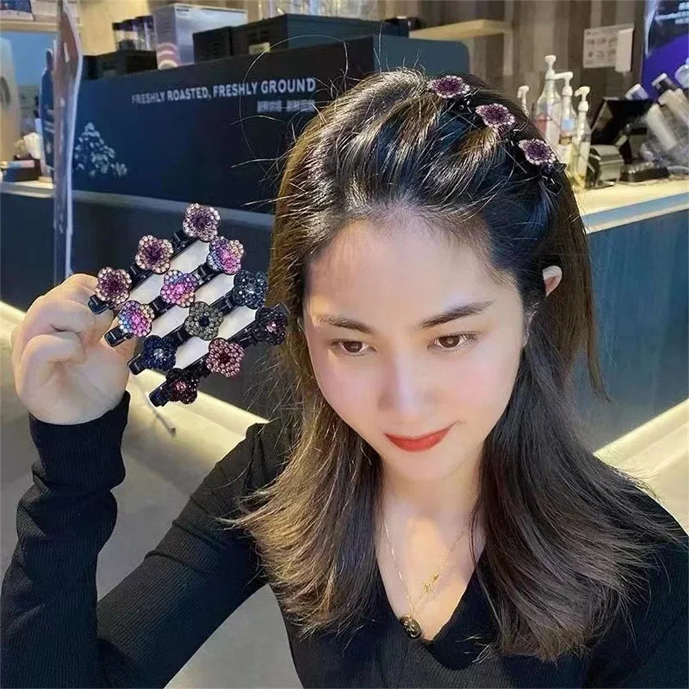 Sparkling Crystal Stone Braided Hair Clips Flower Hair Accessory For Women Girls Rhinestone Braid Hairpins Sweet Hair Decorate