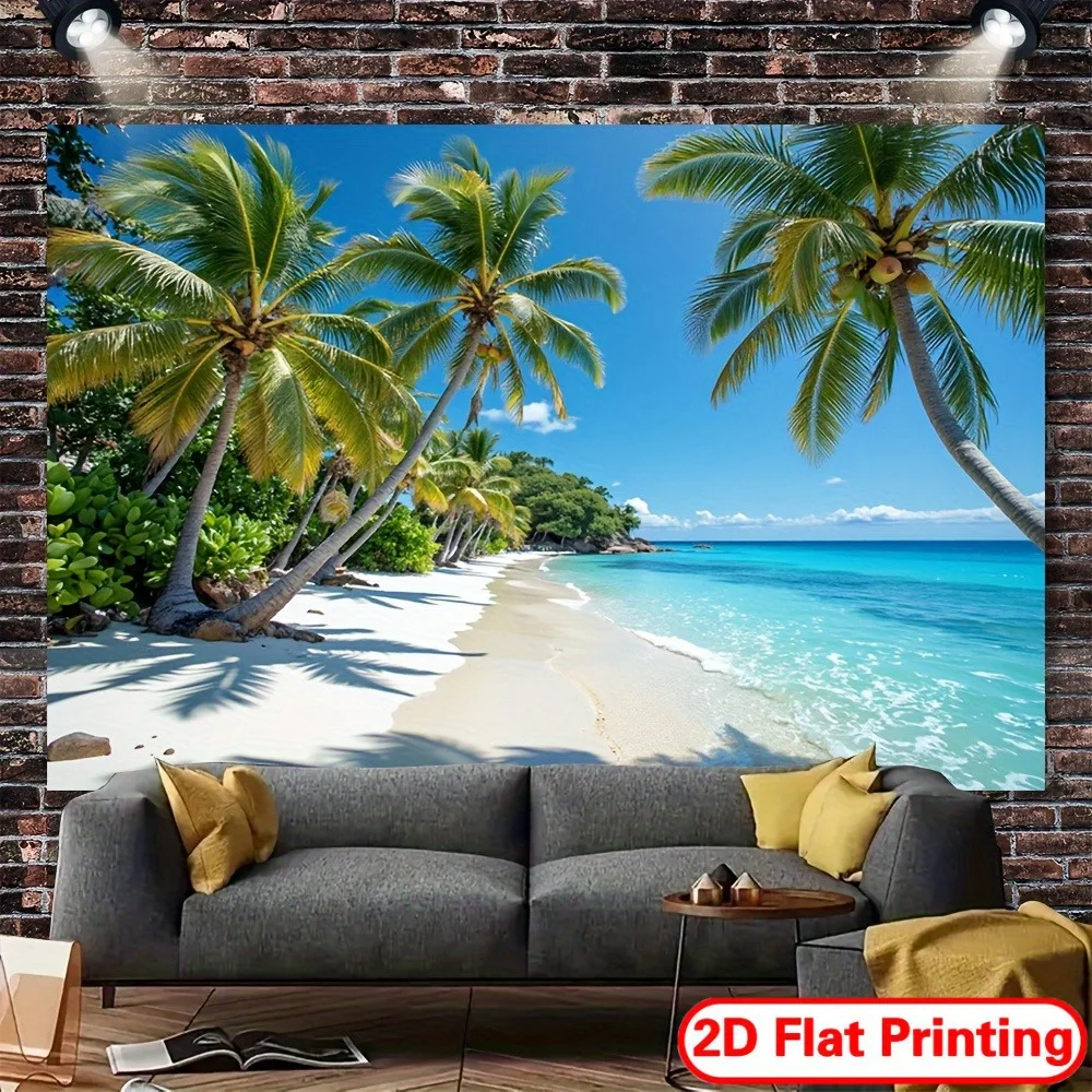 Tropical Beach Tapestry Wall Hanging Decor Ocean Palm Trees Sunset Artwork Home Decoration Living Room Bedroom Dorm CollegeGifts view 6