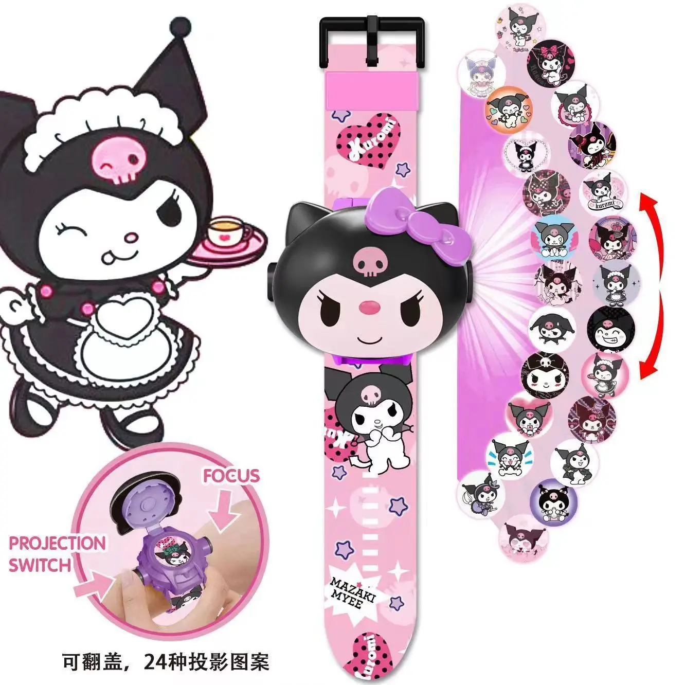 Kawaii Sanrio Hello Kitty Toys Set 3D Projection Digital Watch Cinnamoroll Kuromi Melody Anime Action Figures Model Toy Kid Gift