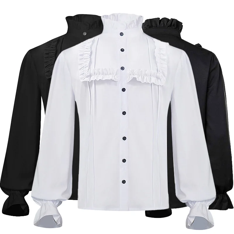 

Новинка 2025, Европа и США, средневековая плиссированная викторианская рубашка эпохи Возрождения для мужчин и женщин, паровые топы, унисекс, костюмы для шоу на Хэллоуин