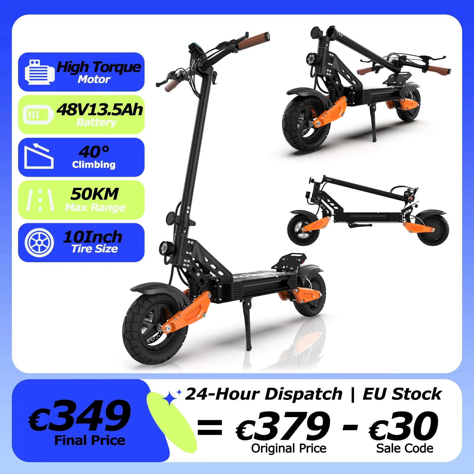 JUICEASE X6PRO Monopattino Elettrico per Adulti Batteria 48V 13.5Ah Autonomia 50KM Pneumatici Larghi da 10 Pollici Doppia Sospensione Controllo Tramite APP