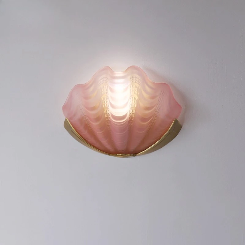 French Creative Colorful Shell Glass LED Wall Lamp Copper Base Light Personality Living Room Bedroom Restaurant Corridor Sconces