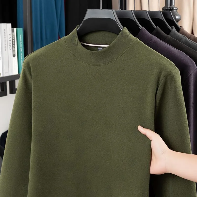 

Высококачественная двусторонняя бархатная футболка с длинными рукавами, мужская осенне-зимняя футболка с высоким воротником, внутренняя одежда, теплый топ