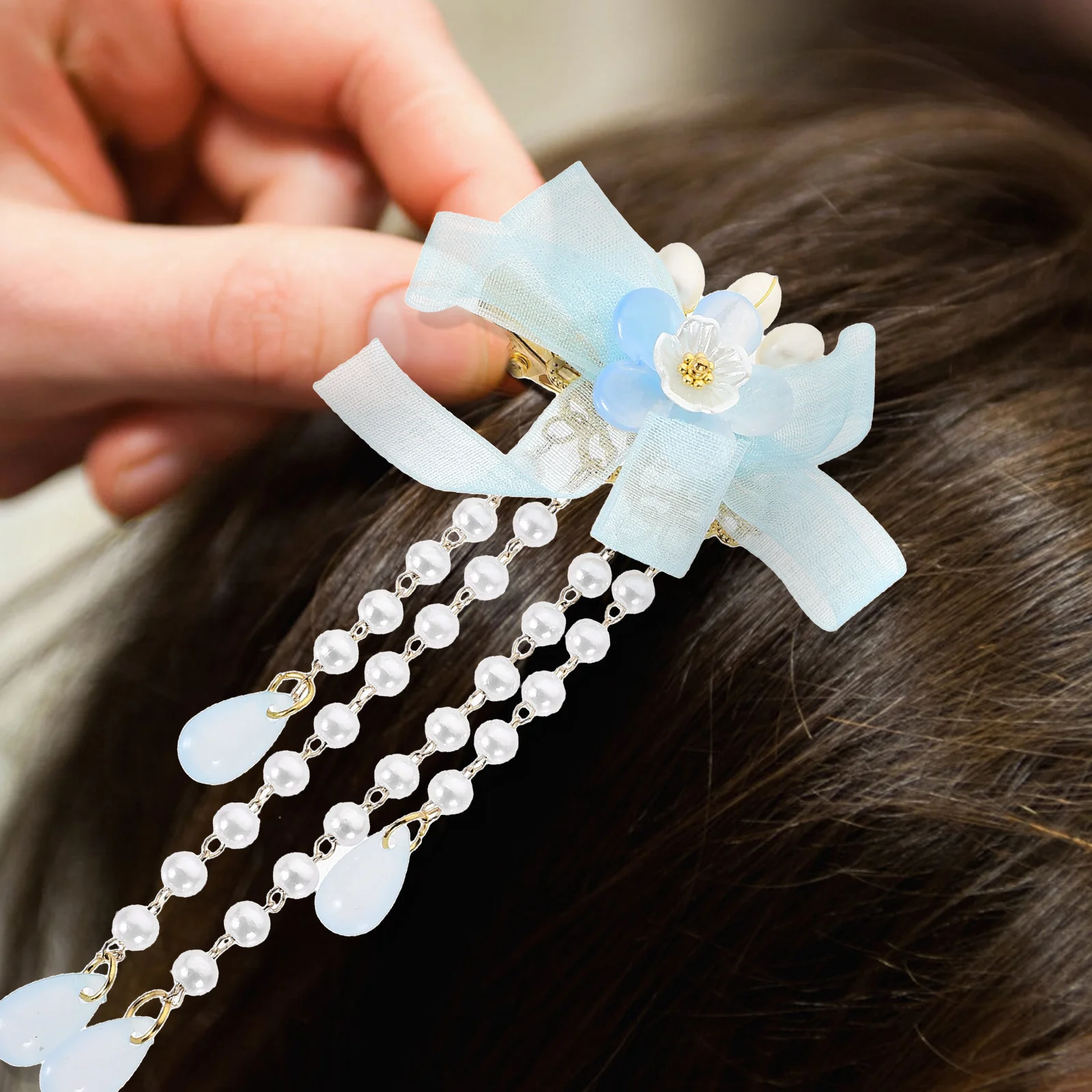 

2Pcs Tassel Flower Hairpin Chinese Style Metal Hair Clips Safe Comfortable for Women Girls Party Hair Accessories