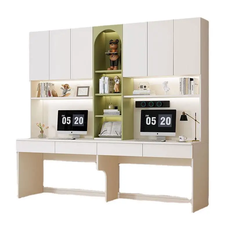 

Solid wood simple writing, light luxury student table, bedroom desk bookshelf integrated