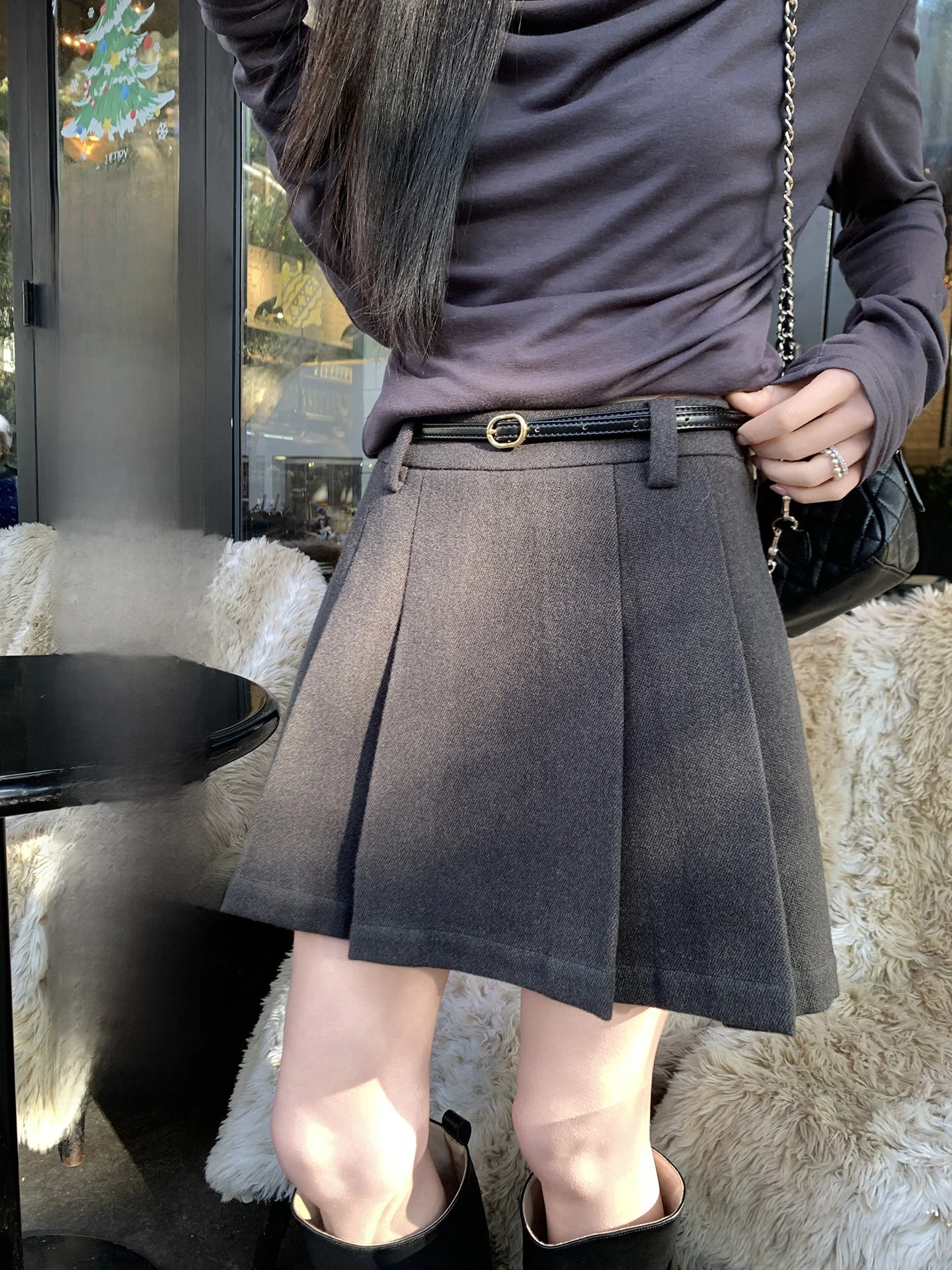 

Юбка А-силуэта с высокой талией и вшитыми шортами, плиссированная, из утолщенной шерстяной ткани в клетку, разноцветная, для женщин, бренд Aboutpoem