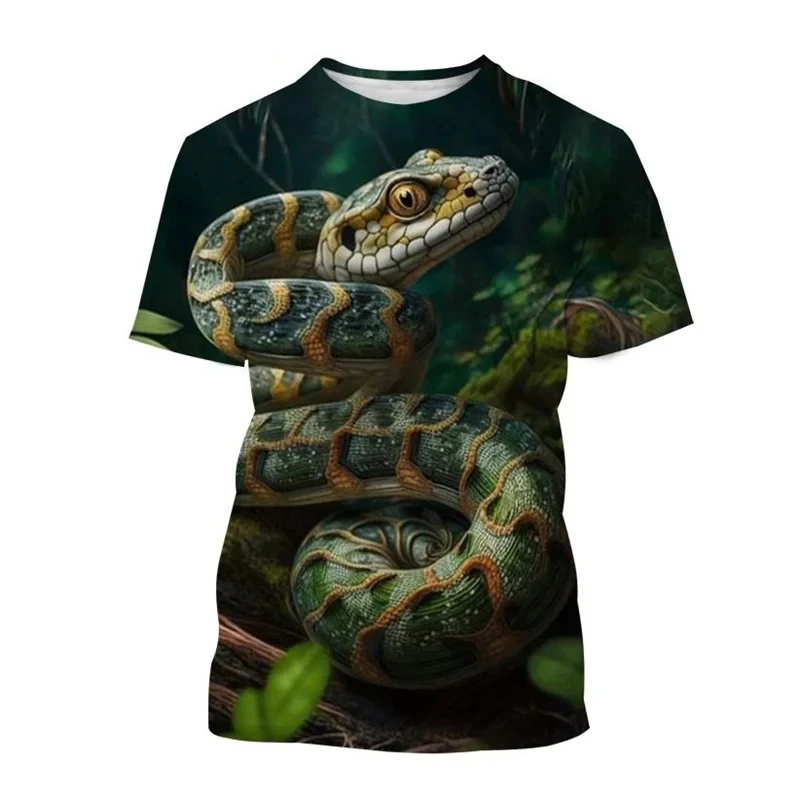 Summer new 3D printed animal snake print men\'s T-shirt dangerous biological pattern casual men\'s T-shirt plus size short sleeved