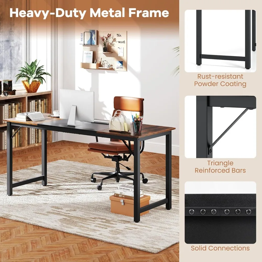 Компьютерный стол 63 дюйма, стол для ноутбука с прочным металлическим каркасом, письменный стол для ПК, прямоугольный стол для домашнего офиса, конференц-стол